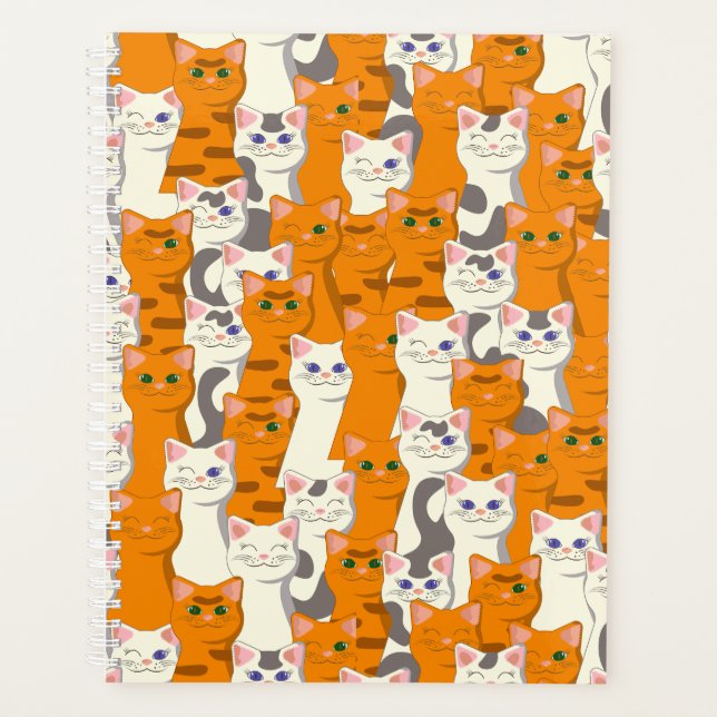 White and ginger cats pattern green eyes blue eyes planner (Front)