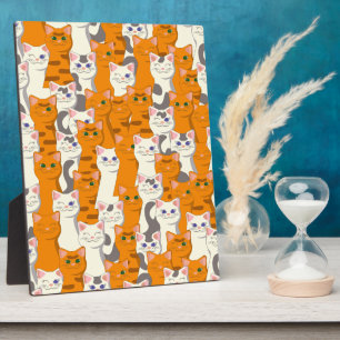 White and ginger cats pattern green eyes blue eyes plaque