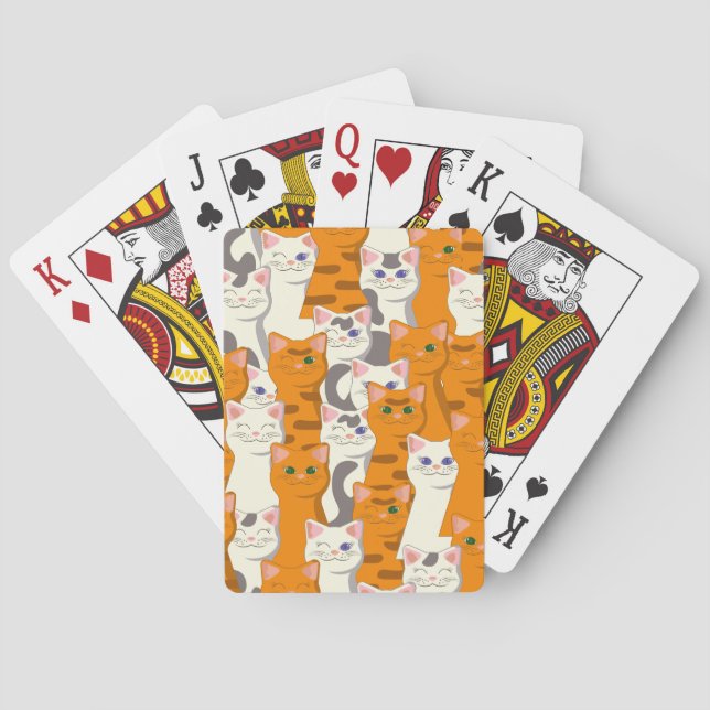 White and ginger cats pattern green eyes blue eyes playing cards (Back)