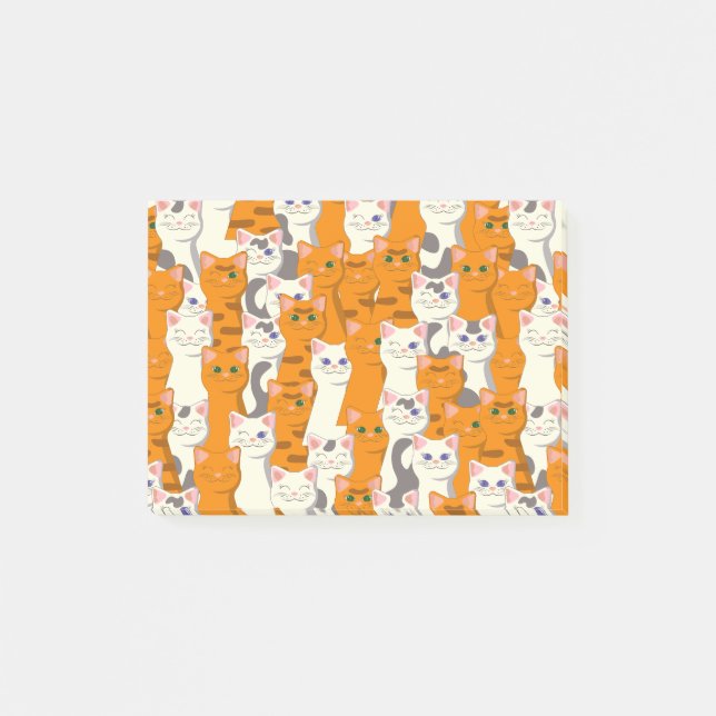 White and ginger cats pattern green eyes blue eyes post-it notes (Front)