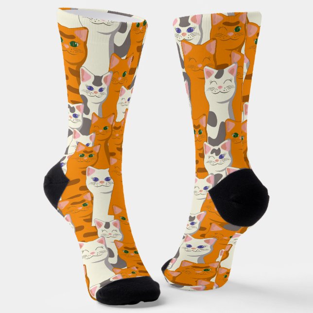 White and ginger cats pattern green eyes blue eyes socks (Angled)