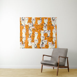 White and ginger cats pattern green eyes blue eyes tapestry