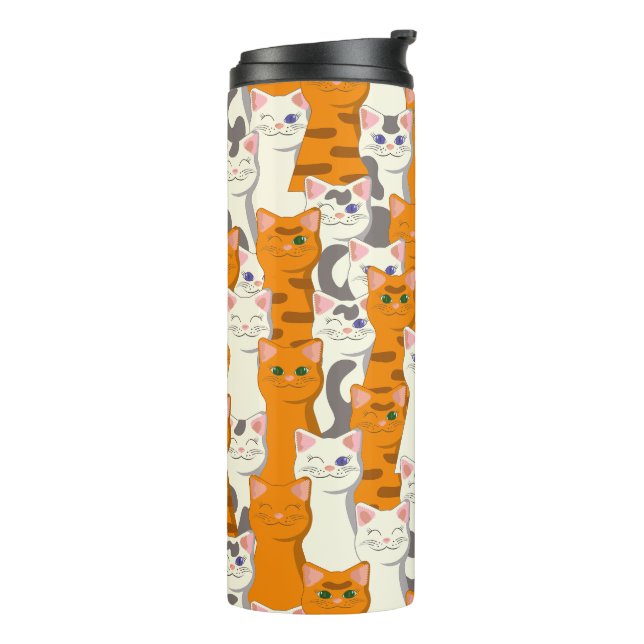 White and ginger cats pattern green eyes blue eyes thermal tumbler (Rotated Left)