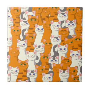 White and ginger cats pattern green eyes blue eyes tile