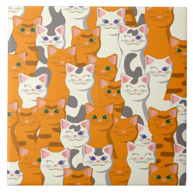White and ginger cats pattern green eyes blue eyes tile (Front)