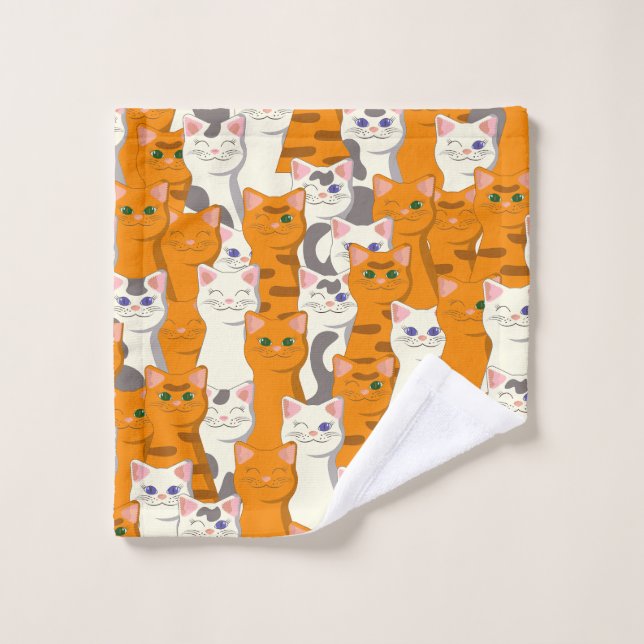 White and ginger cats pattern green eyes blue eyes wash cloth (Wash Cloth)