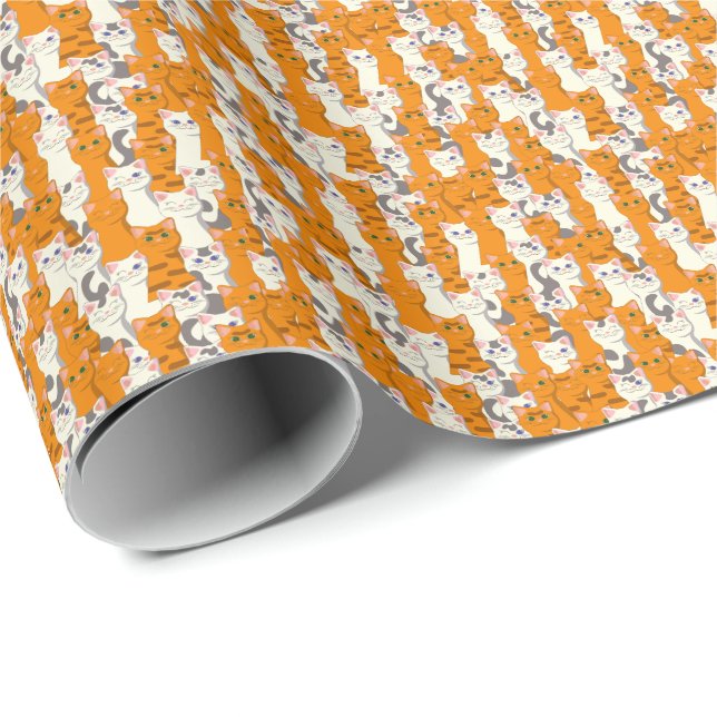 White and ginger cats pattern green eyes blue eyes wrapping paper (Roll Corner)