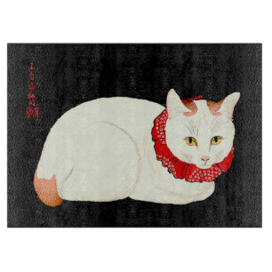 White and Ginger Japanese Cat Cutting Board
