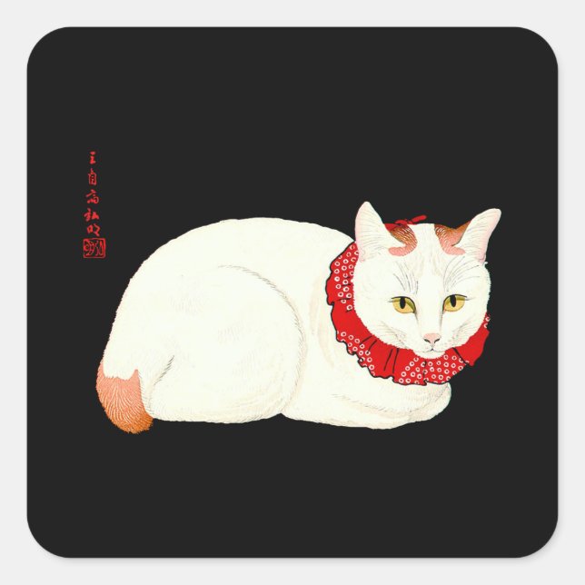 White and Ginger Japanese Cat Square Sticker (Front)