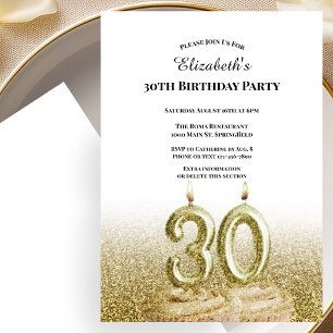 White and Gold 30th Birthday Invitation For Her