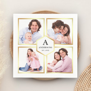 White and Gold 4 Pictures Family Photo Collage Napkin