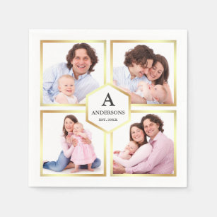 White and Gold 4 Pictures Family Photo Collage Napkin
