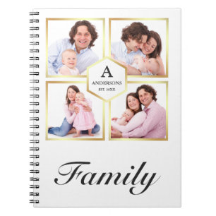 White and Gold 4 Pictures Family Photo Collage Notebook