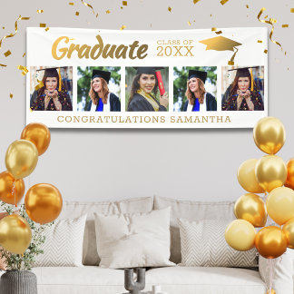White And Gold 5 Photo Congrats 2026 Graduation   Banner