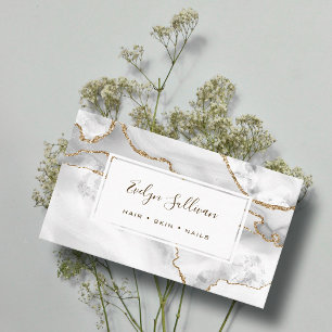 white and gold agate business card
