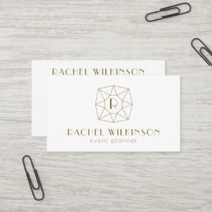 White and Gold Art Dec Gem Social Media Monogram Business Card