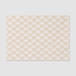 White and Gold Art Deco Fan Flowers Motif   Tissue Paper