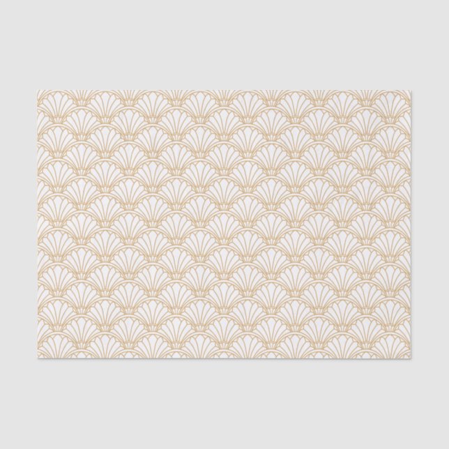 White and Gold Art Deco Fan Flowers Motif   Tissue Paper (Front)