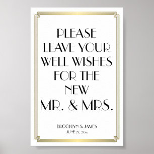 White And Gold Art Deco Gatsby Guestbook Sign 4x6