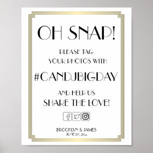 White And Gold Art Deco Gatsby Hashtag Sign 8x10