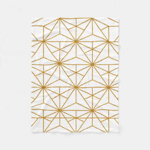 White and gold art deco geometric pattern fleece blanket