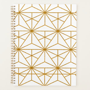 White and gold art deco geometric pattern planner