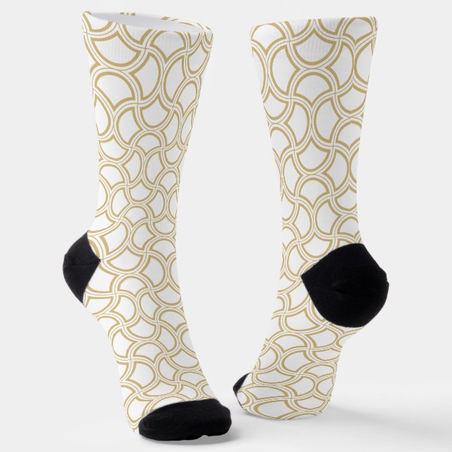 White and Gold Art Deco Pattern Socks (Angled)