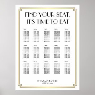 White And Gold Art Deco Wedding Seating Chart