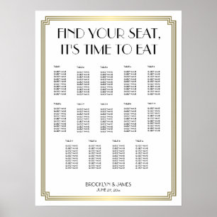 White And Gold Art Deco Wedding Seating Chart