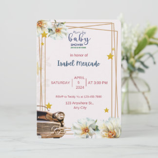 White and Gold Baby Shower Invitation