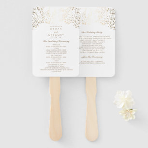 White and Gold   Baby's Breath Wedding Program Hand Fan