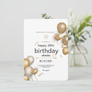 White And Gold Balloons Birthday Party Invitation