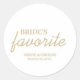 White and Gold Bride's Favourite Snack Wedding Classic Round Sticker