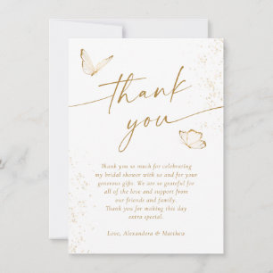 White and Gold Butterfly Bridal Shower Thank You Card