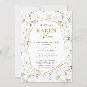 White and gold Butterfly Quinceanera Invitation
