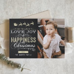 WHITE AND GOLD CHALKBOARD CHRISTMAS FOLDED CARD<br><div class="desc">LOVE,  JOY & HAPPINESS CHRISTMAS PHOTO FOLDED CARD</div>