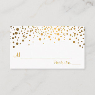 White and Gold Chevron and Confetti Dots 2 Place Card