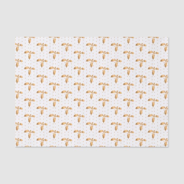 White and Gold Christmas Holly Tissue Paper (Front)