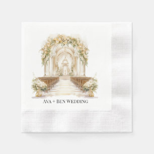 White and Gold Church Wedding Napkin