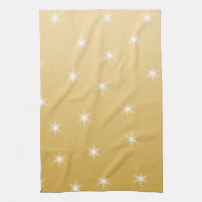 White and Gold Colour Star Pattern Kitchen Towel (Vertical)