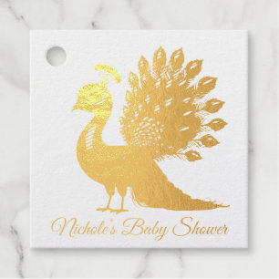 White and Gold Colourful Peacock Baby Shower Favour Tags