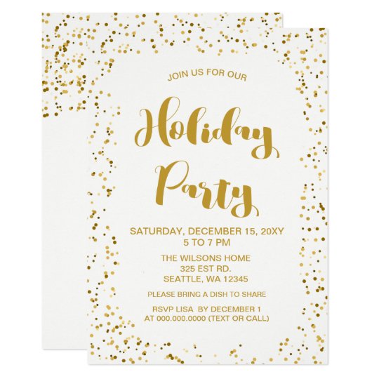 White and Gold confetti Modern holiday Party Card