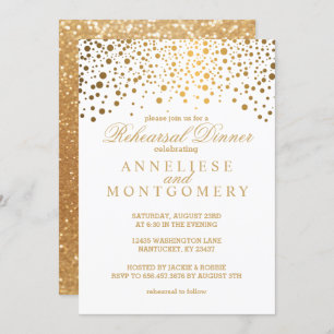 White and Gold Confetti Rehearsal Dinner Invitation
