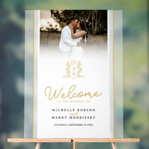 White and gold crown crest monogram wedding photo acrylic sign