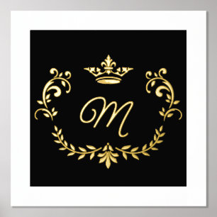 White and Gold Crown Crest Monogrammed Foil Prints