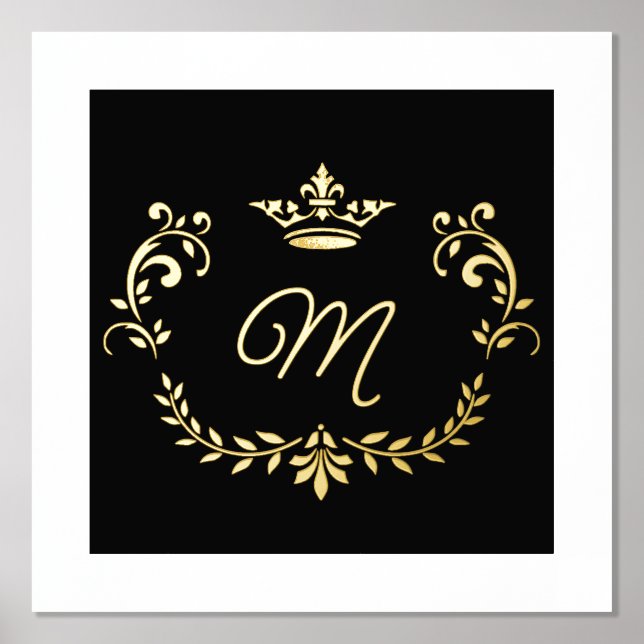 White and Gold Crown Crest Monogrammed  Foil Prints (Front)