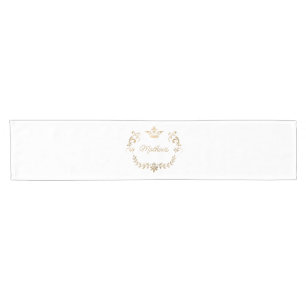 White and Gold Crown Crest Personalized Short Table Runner