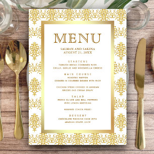 White and Gold Damask Islamic Muslim Wedding Menu