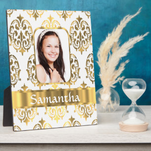 White and gold damask plaque