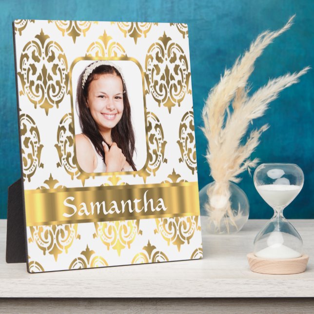 White and gold damask plaque (Side)